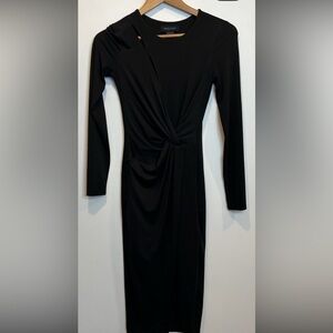 Marciano Faux Wrap Long Sleeve Stretch Dress with Cut-Out Detail Black